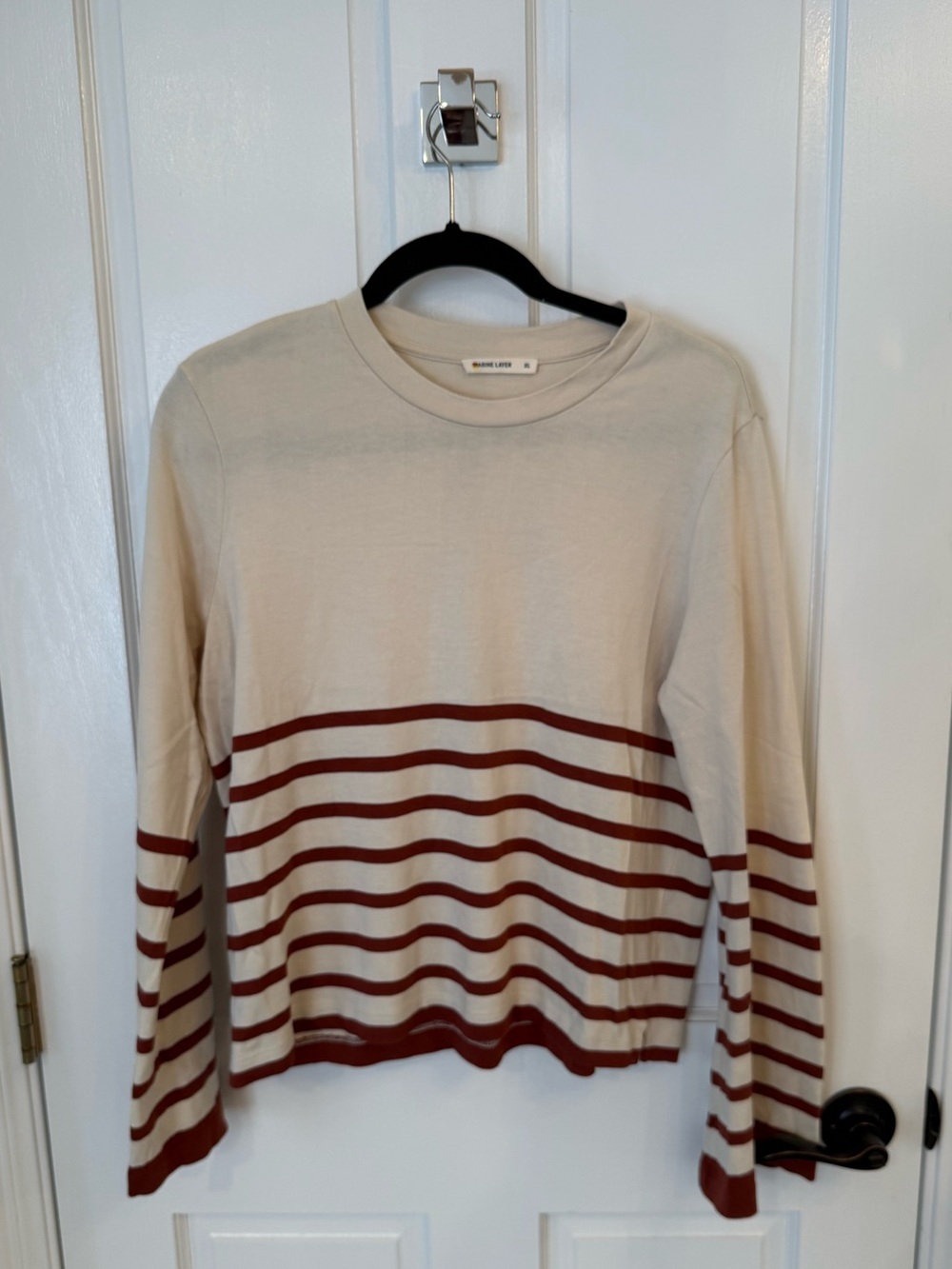 Marine Layer Cream Crewneck with Rust Stripes